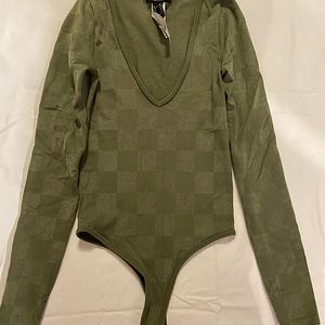 Forever 21 green long-sleeve onesie with deep plunge